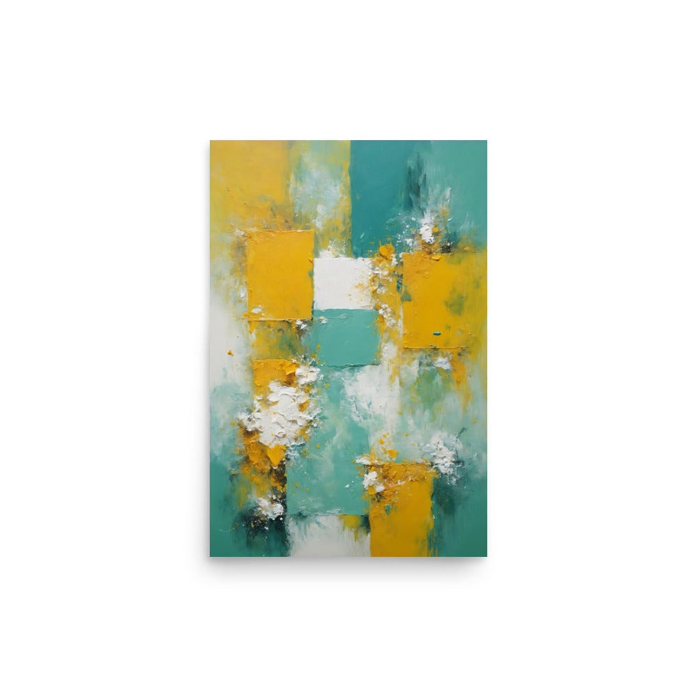 Abstract art piece presents vibrant blocks. Geometric shapes contrast fluid brushstrokes beautifully. Layered strokes reveal depth cleverly. Central intersection powerfully captivates viewers' eyes.