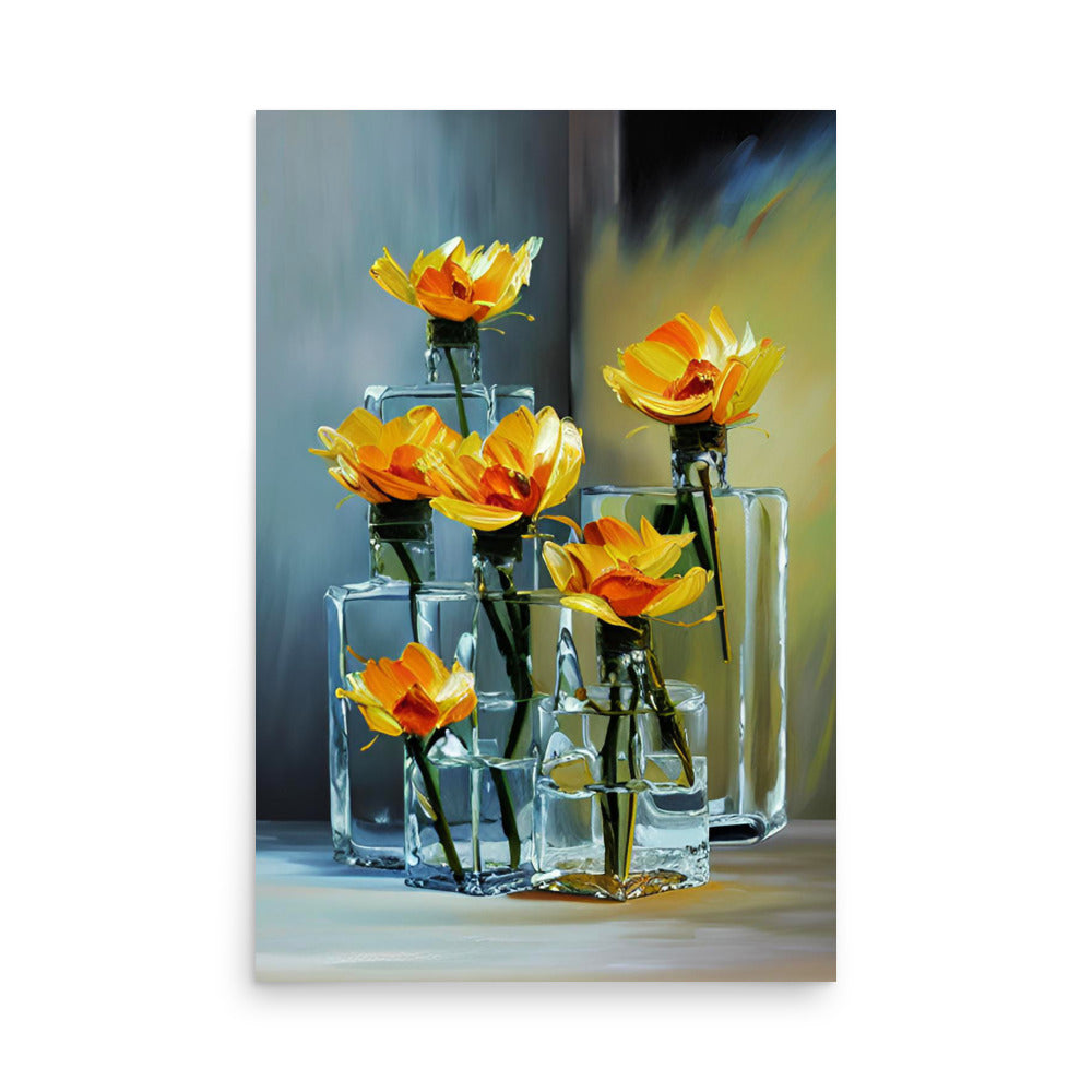 A California poppies artwork with thick colorful brushstrokes, on art prints.