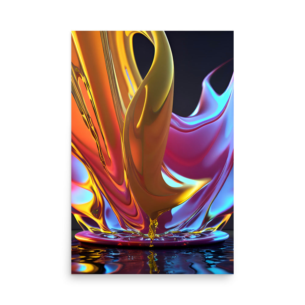 Abstract art prints with a colorful yellow and pink splash with reflections.