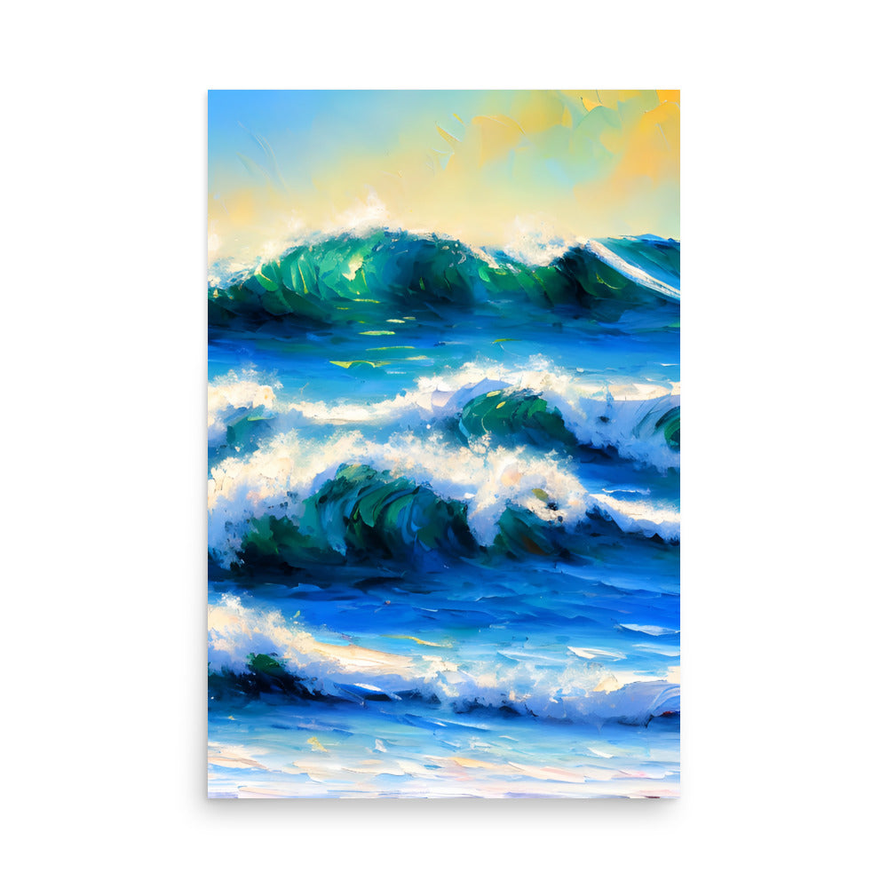 A painting of the ocean surf on premium photo paper art prints.