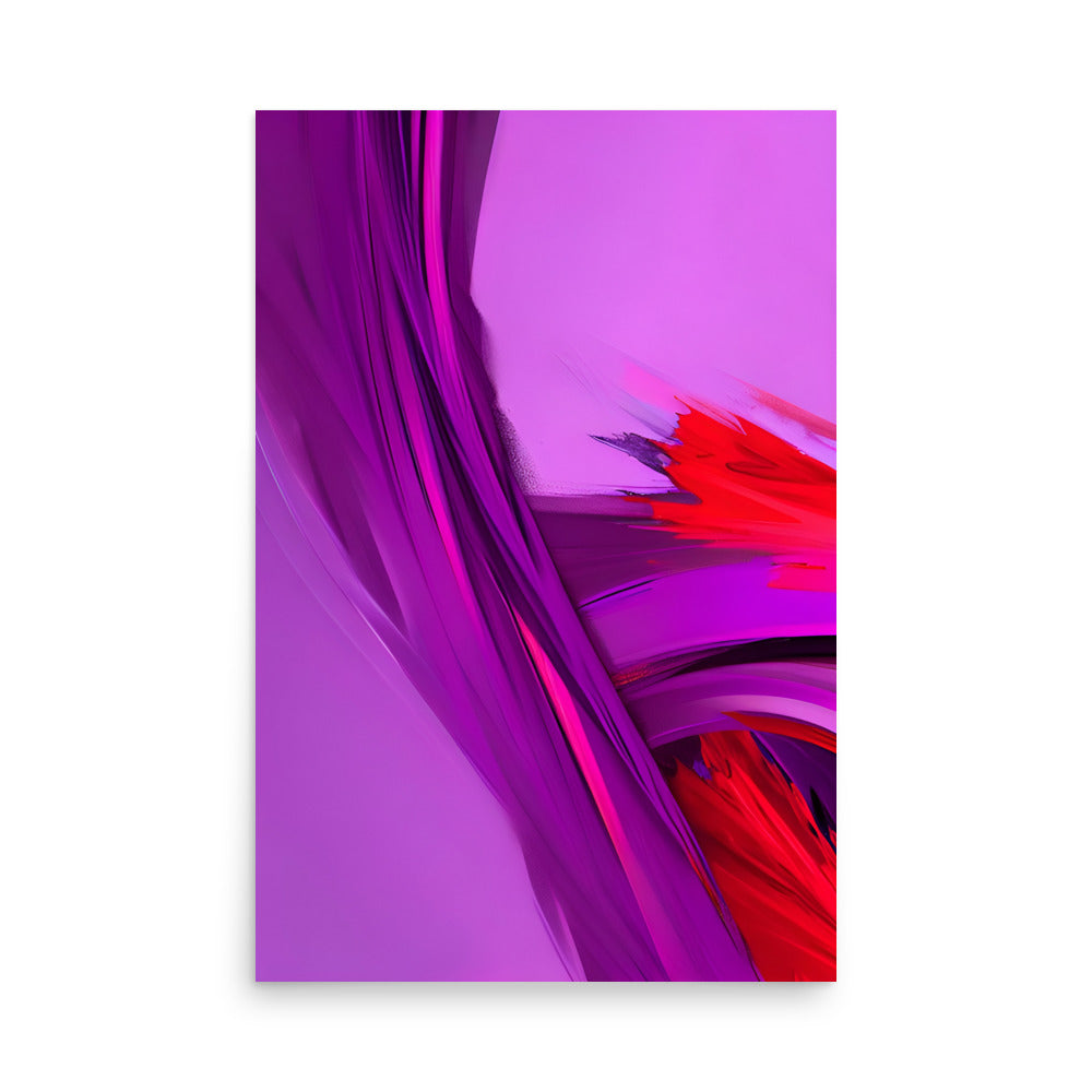 Purple abstract art prints, with vibrant red accent brushstrokes.