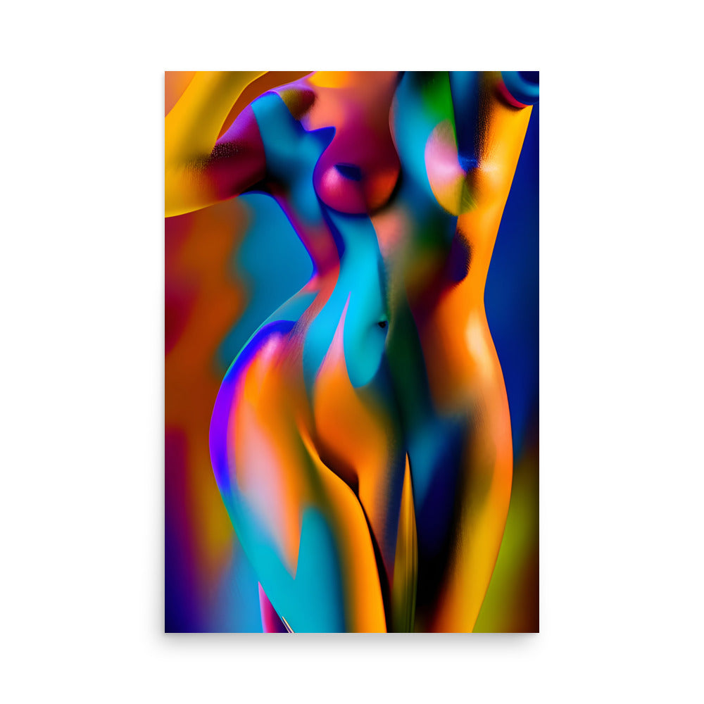 A colorful abstract female artwork with skin tones mixed with colors, made for art prints.