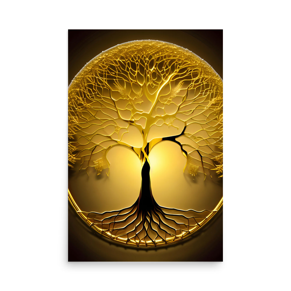 A tree of life art print, done in a shimmering gold color.