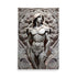 Art prints of a shirtless man with long hair, on a stone wall carving.