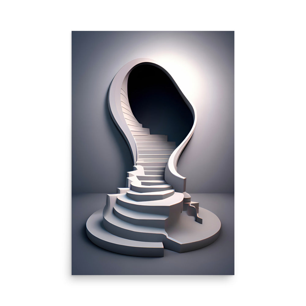 A black and white modern art stairway with mesmerizing curves, made for art prints.