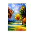 A vibrant, colorful landscape painting with bright yellow trees.