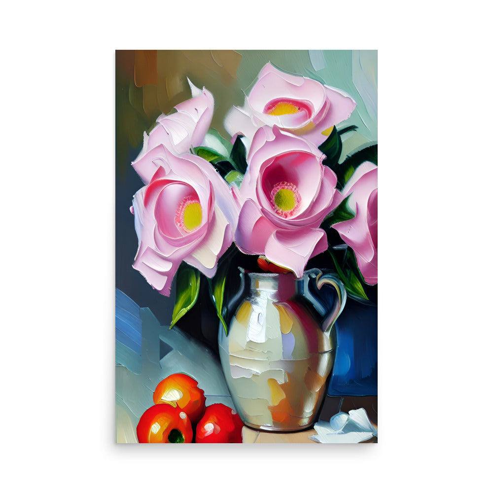 A painting of pink flowers with big and bold brushstrokes for art prints