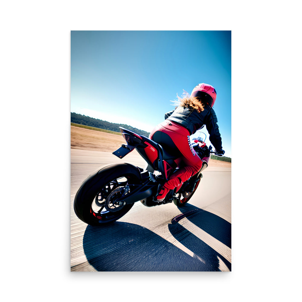 A girl riding a sportbike and getting sideways, made for art prints.
