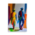 An abstract expressionist painting with human figures in bold contrasting colors.