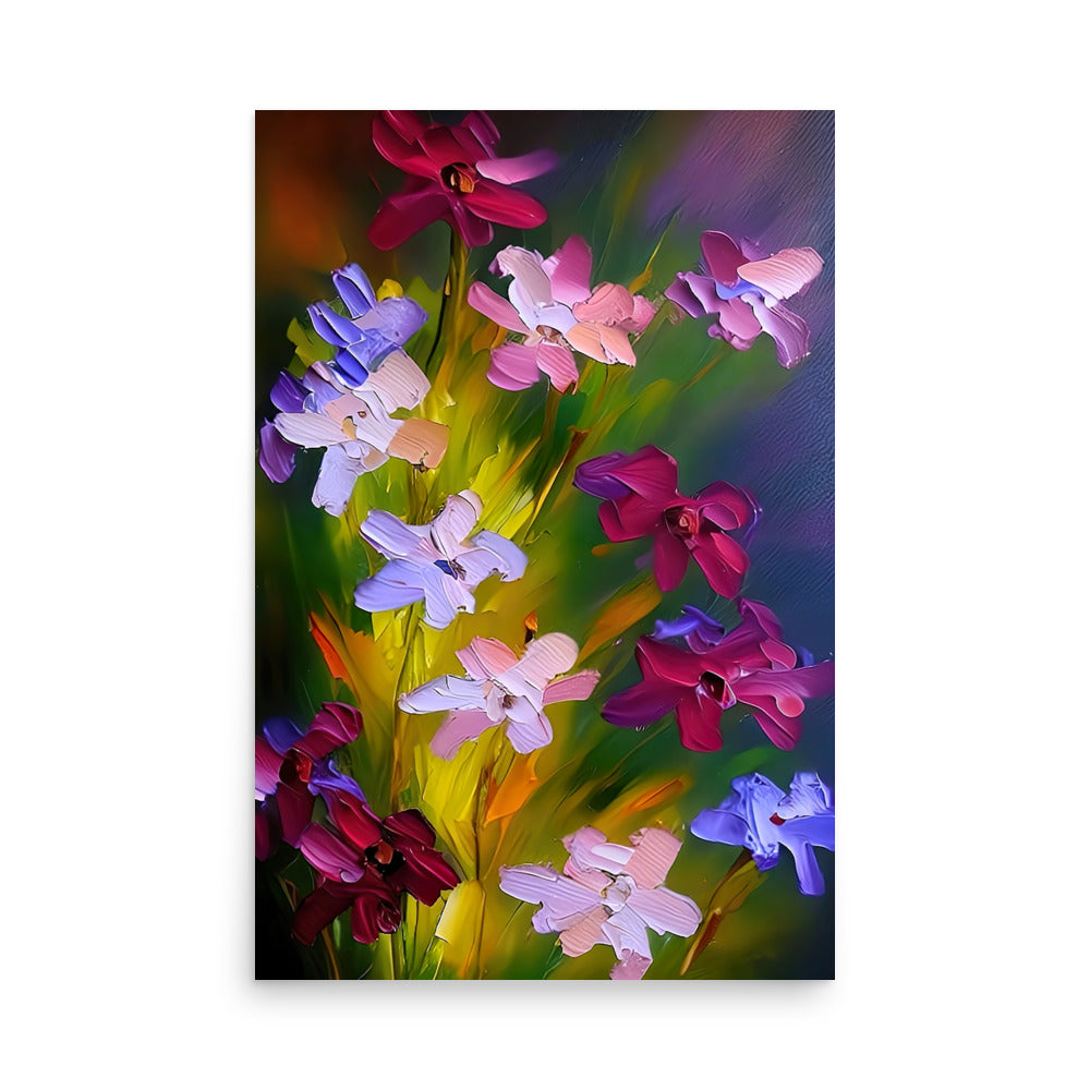 Beautiful flowers painting with maroon and lime colors, on art prints.