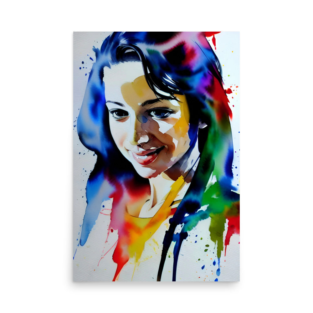 Genuine Happiness is an art print of an adorable girl smiling, in a portrait watercolor painting style.