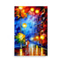 Evening Stroll is a palette knife painting style with colorful city streets, on art prints.