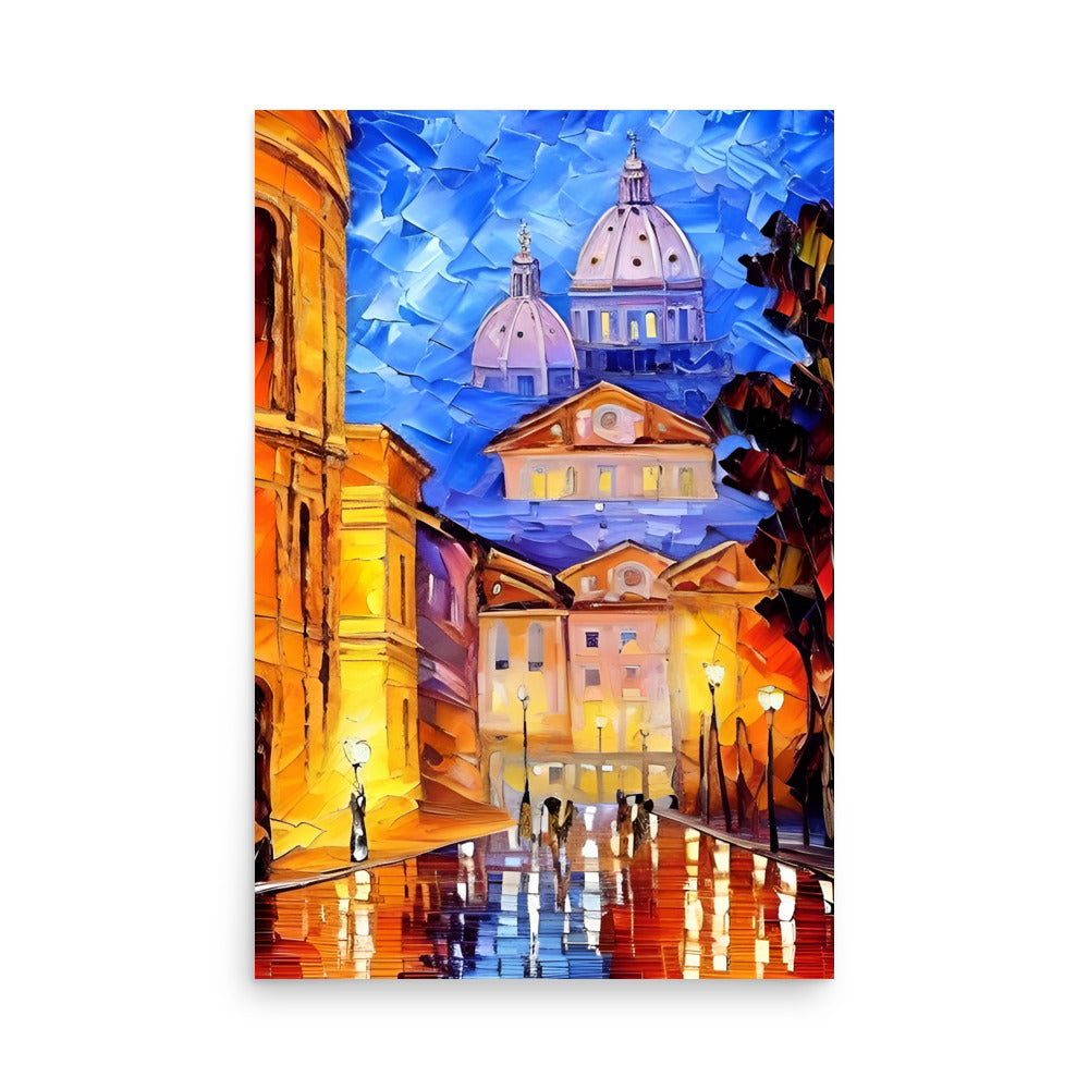 The streets of Rome in a vibrant painting style, for art prints.