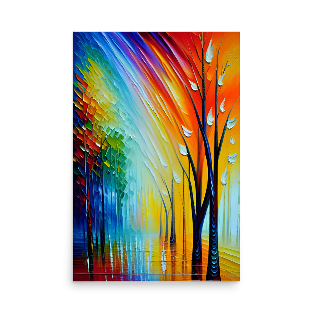 Colorful autumn trees with long brushstrokes, by Casey Art Prints.