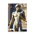 Male figure sculpted with muscular physique. Standing in contrapposto pose, ornate architectural elements frame this classical work.