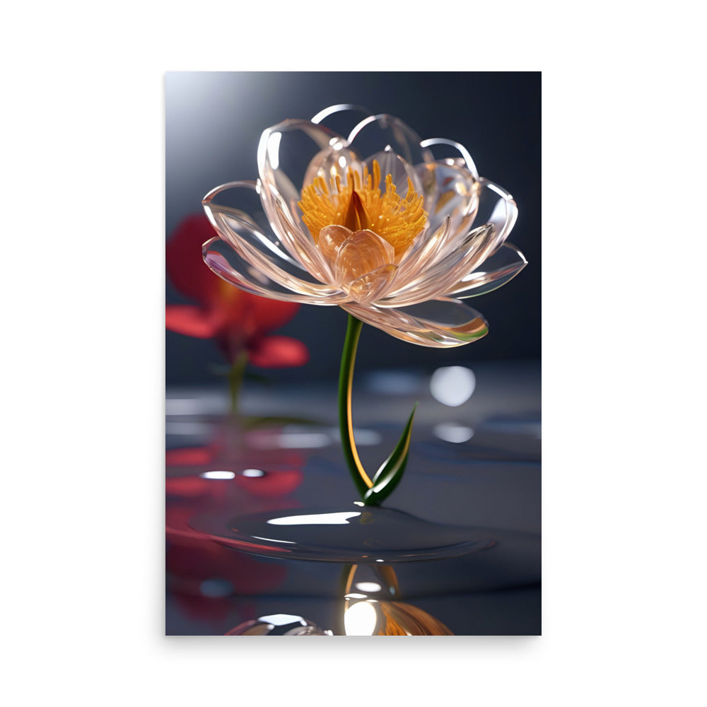 A beautiful glass flower artwork with gleaming clear pedals.
