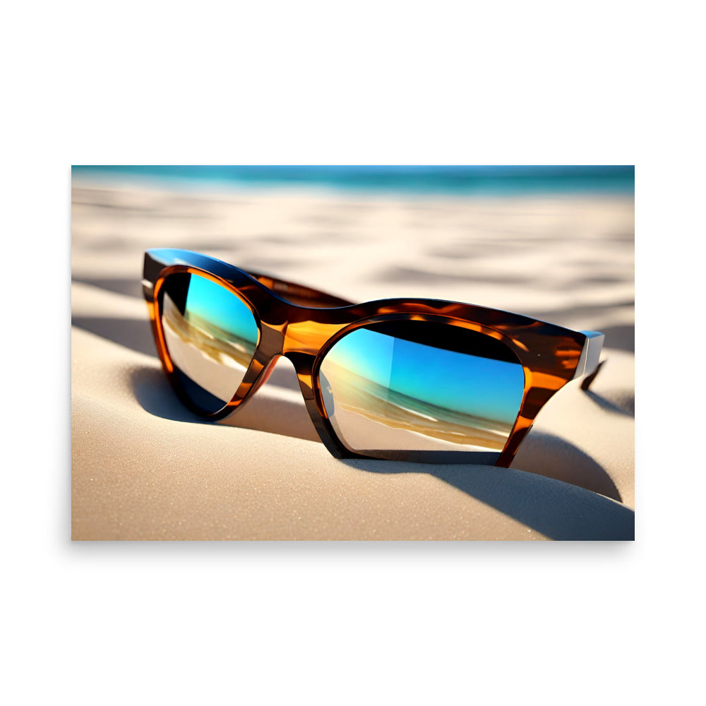 Art with sunglasses on golden sands meet turquoise waters all under the