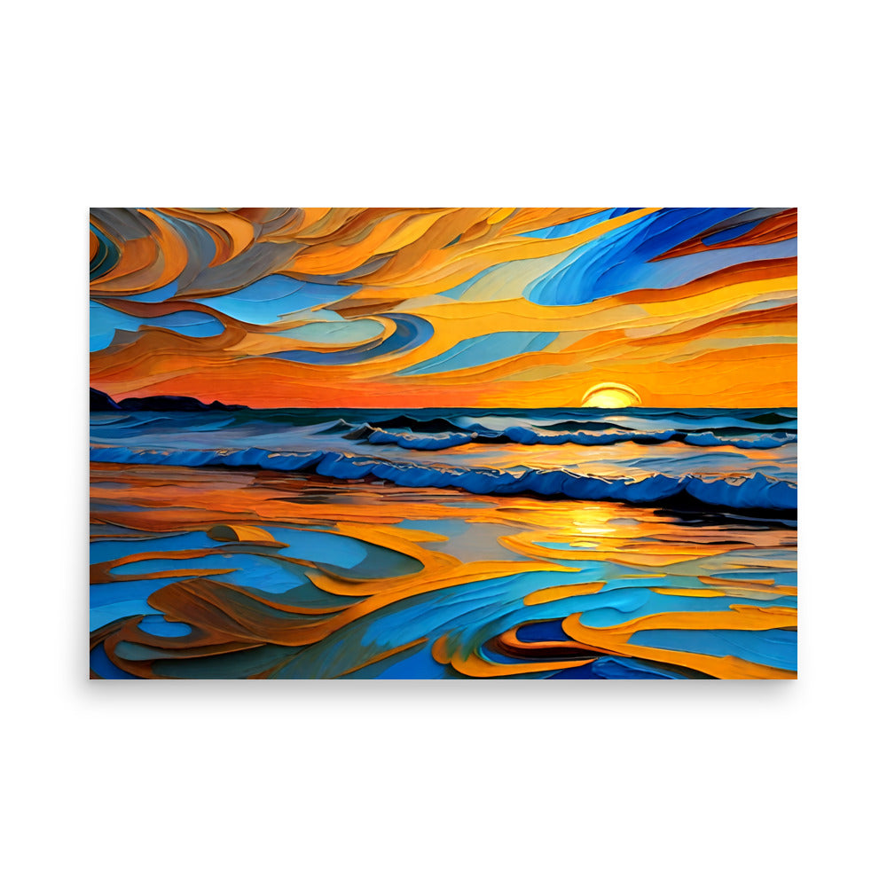 Ocean twilight artwork capturing the beauty, the colorful sky kisses the sea