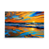 Swirls of orange and blue radiate. Reflecting ocean surface mirrors dramatic sunset. Vibrant colors capture nature's splendor.