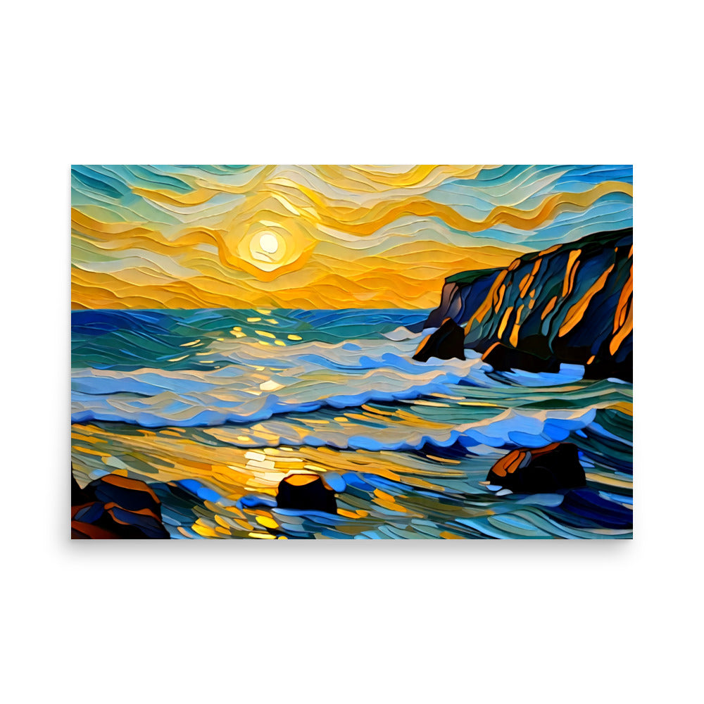 Oceanside art prints of a painting portraying a world where time stands