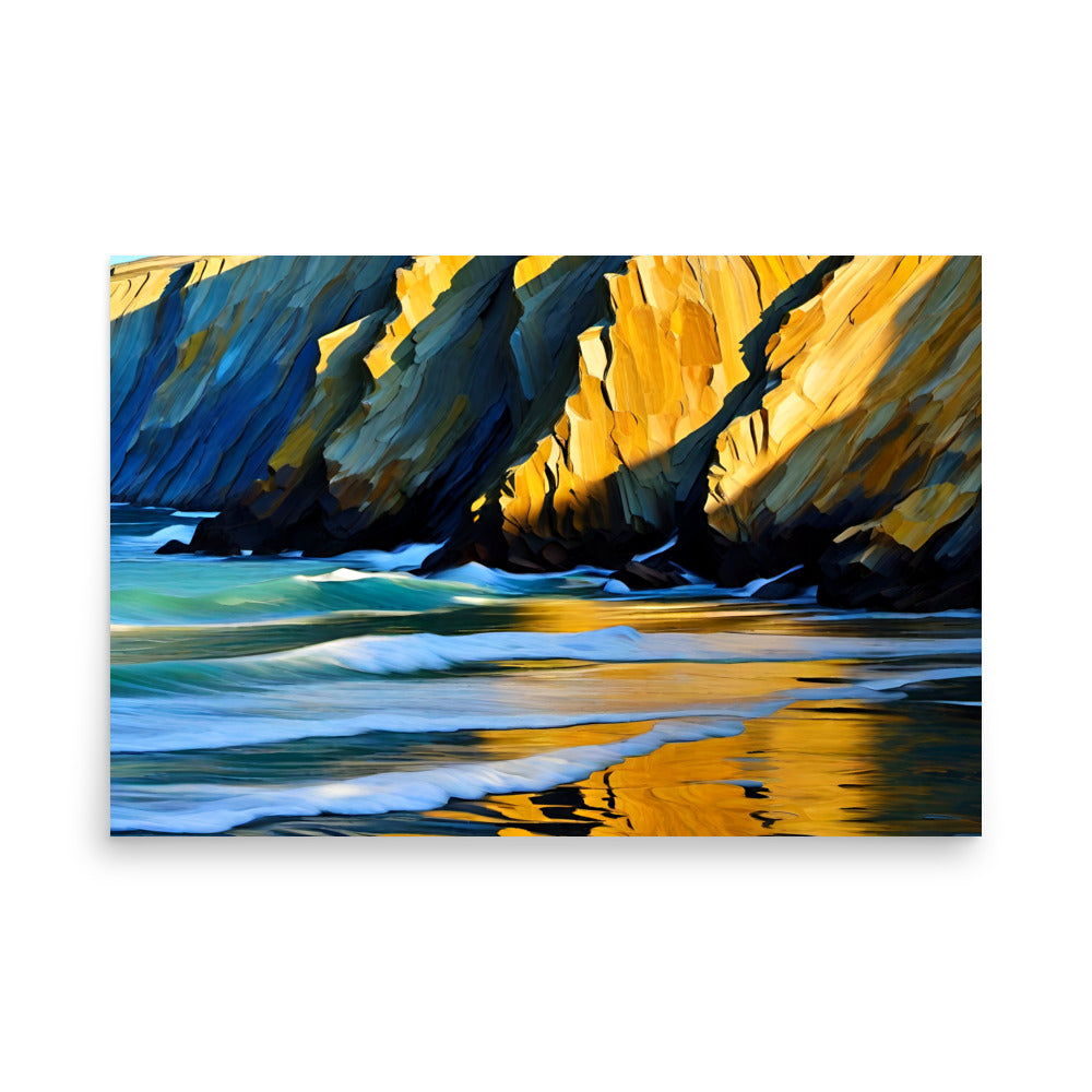 Painted ocean art prints of colorful day turning into night, and waters