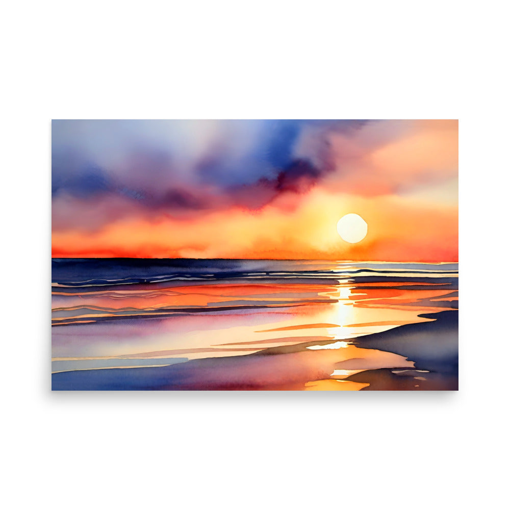 Seascape art with the sunset reflecting off the ocean surf showcasing the