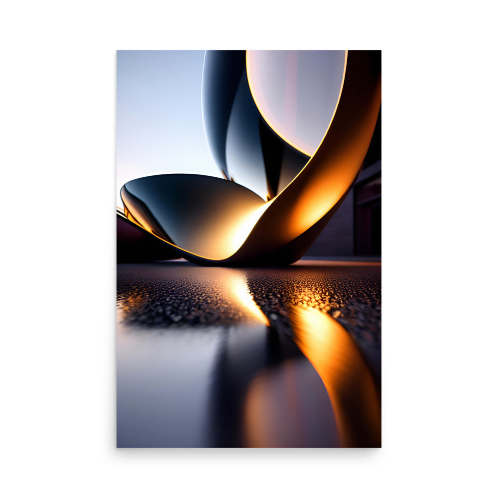 Artistic sculptures with metallic sheen on abstract art prints showcasing refined allure