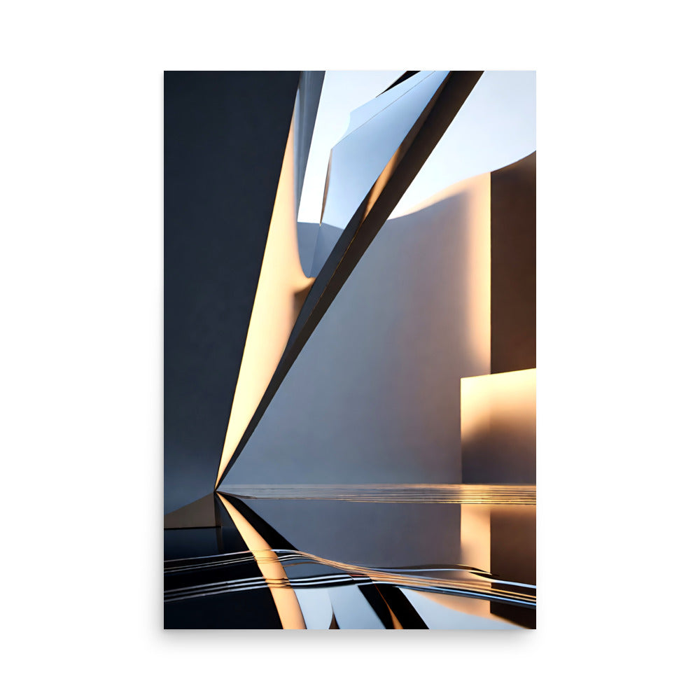 A modern building architectural artwork showcasing sharp angles and geometric shapes
