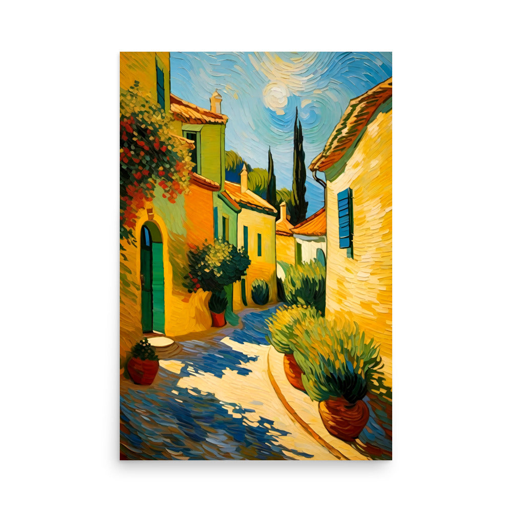 An old French town glowing with a beautiful orangish yellow color, in a wine country style.