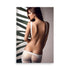 A seductive figurative art with a stunning brunette in tights, posing with her back turned.