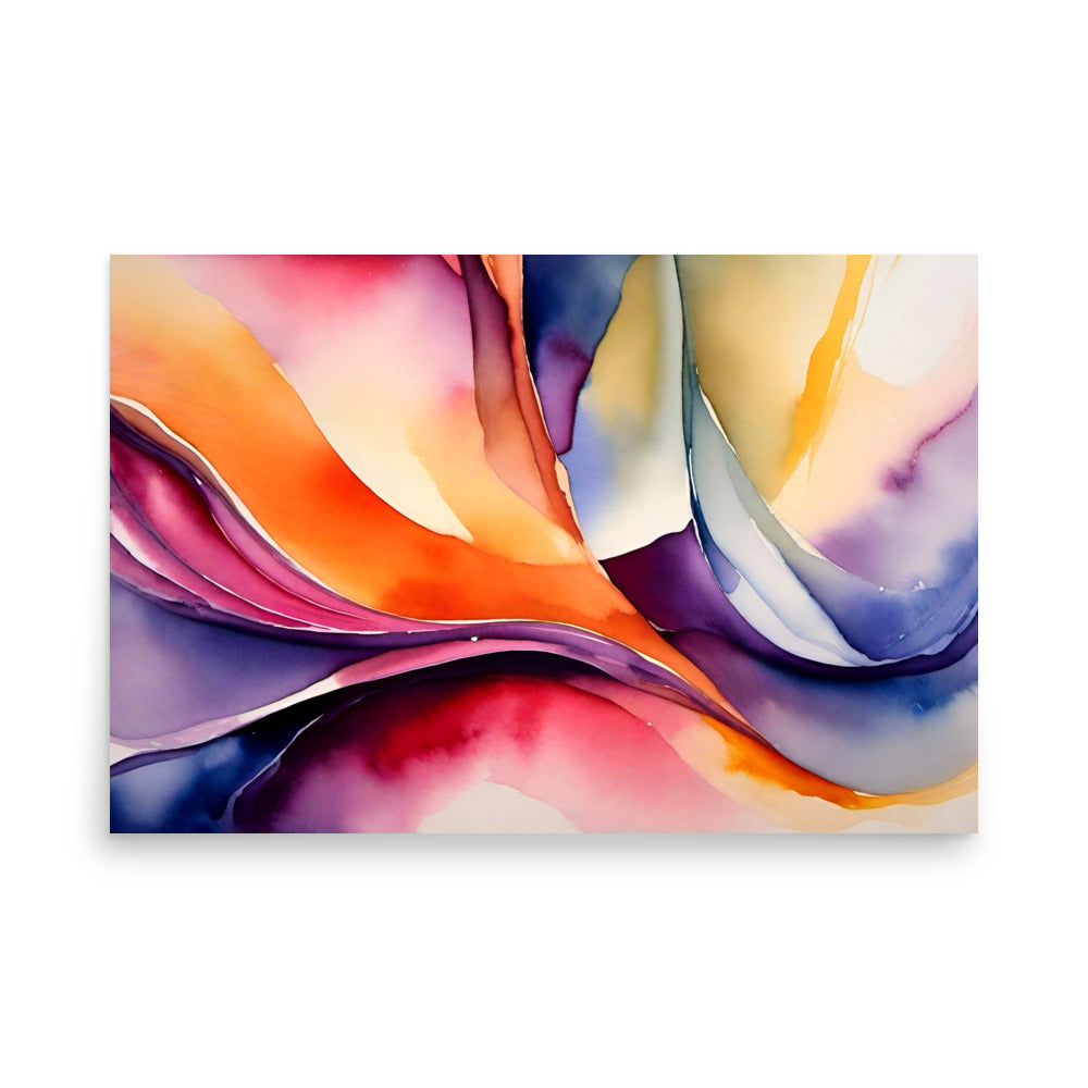 Red purple and orange watercolor abstract painting, energetic art using passionate colors.
