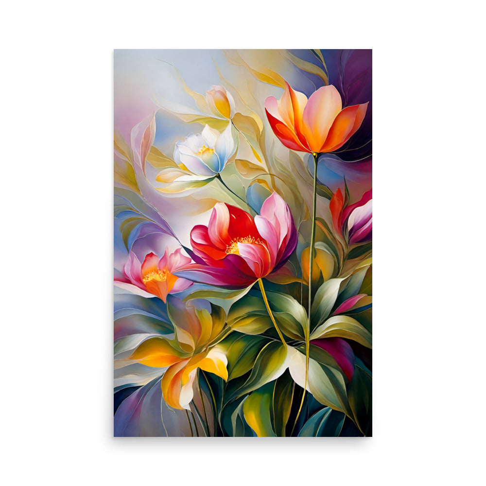 A floral painting masterpiece with harmonious brushstrokes and nice color mixtures.