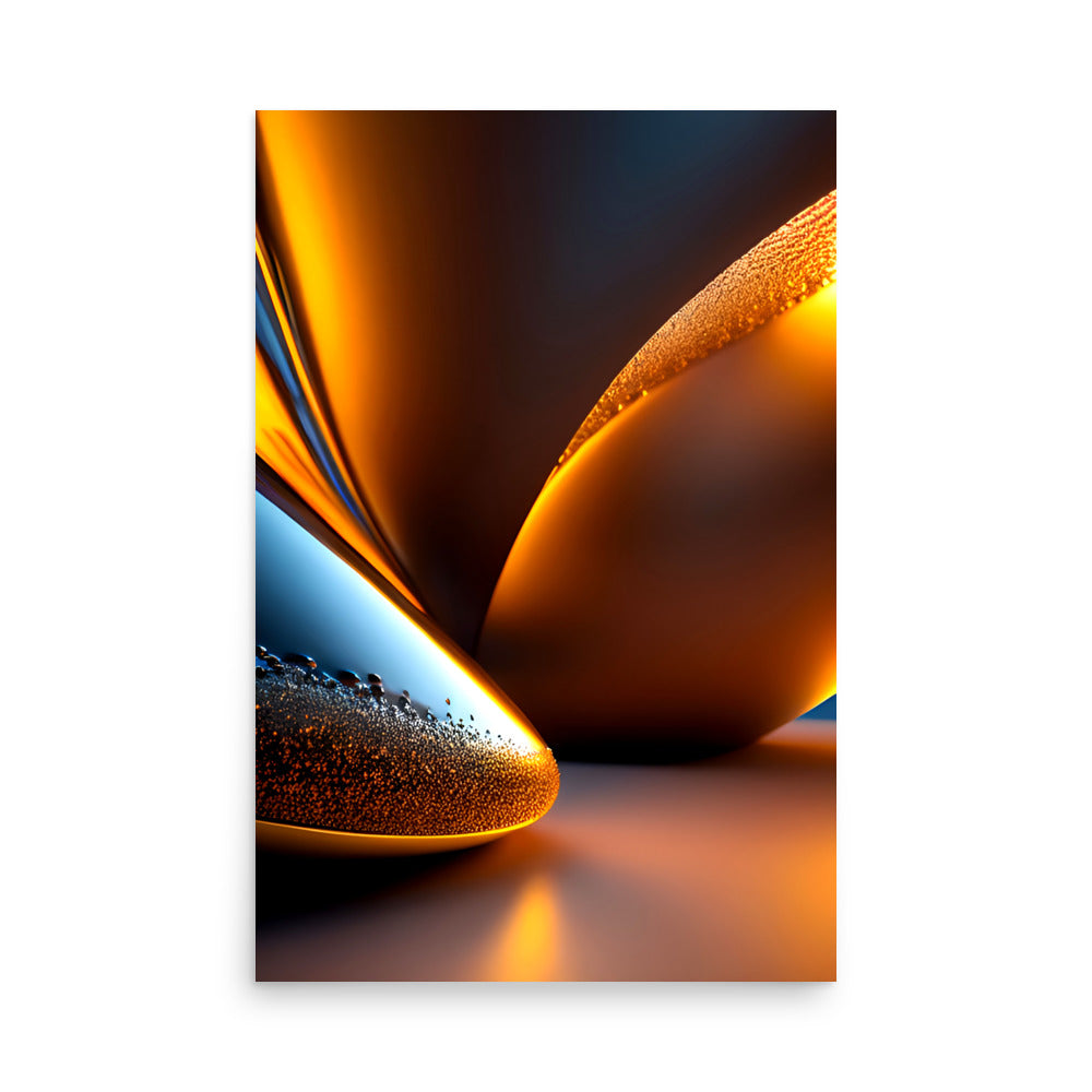 An intense abstract artwork with radiant yellow and amazing textures with glossy reflections.