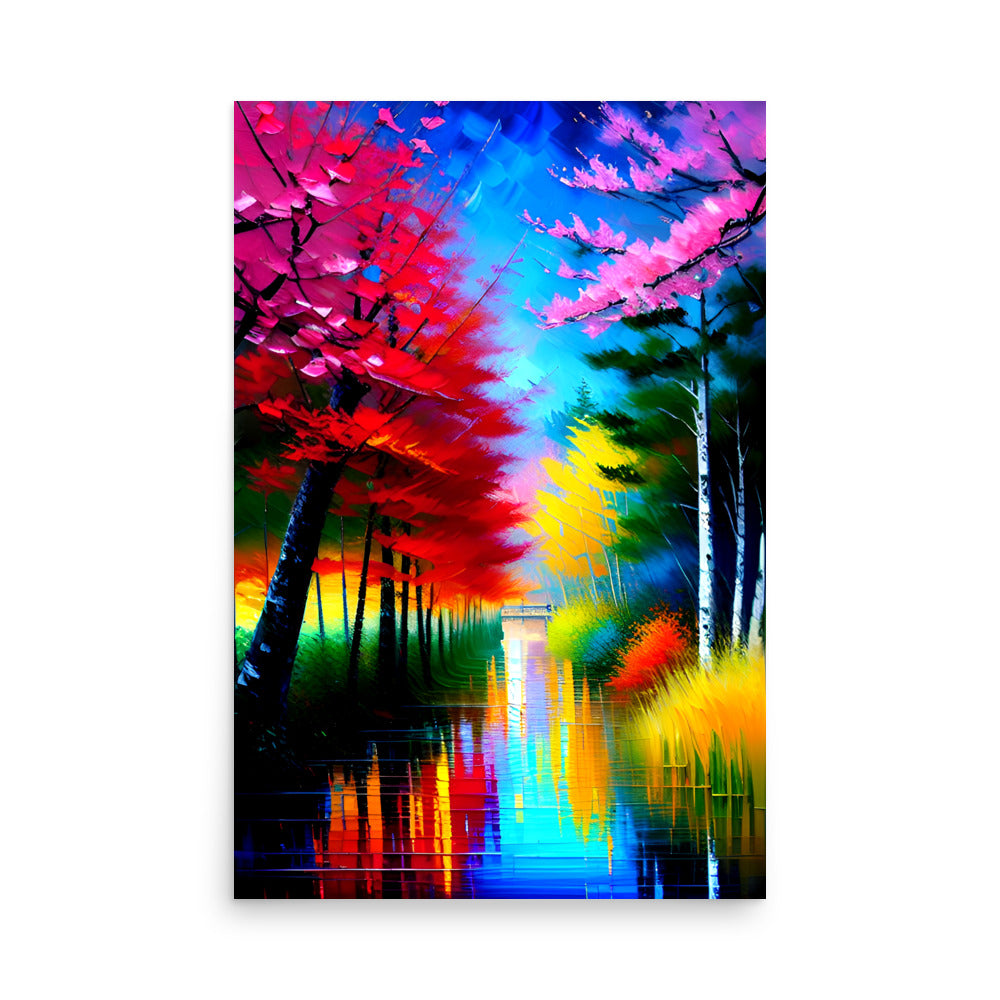A cherry blossom tree painting exploding with color, a mesmerizing landscape decor.