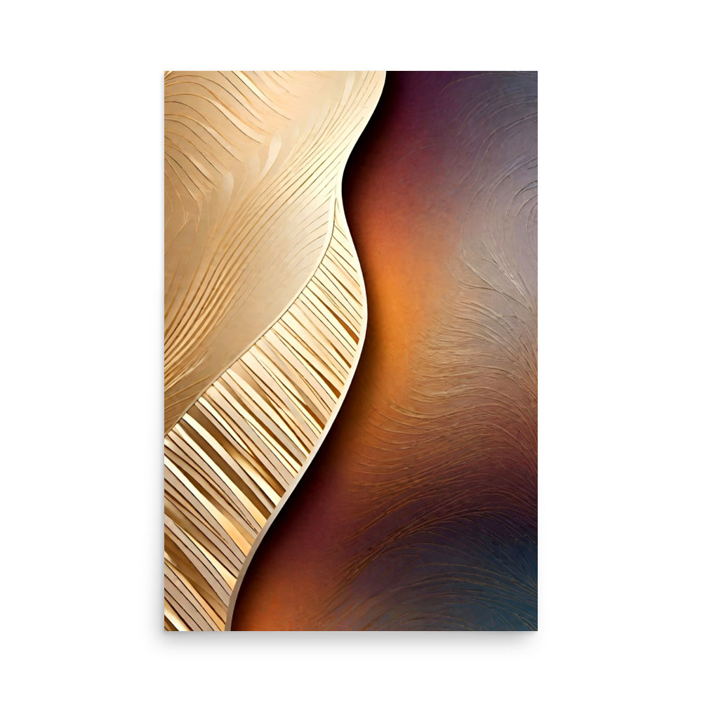 Abstract organic shapes with texture resembling metal, in warm gold cream colors.