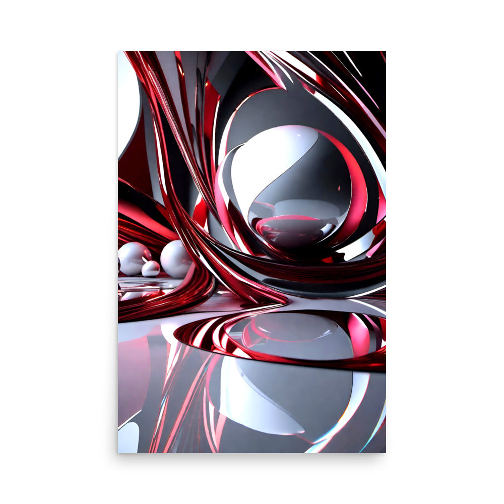Art with intricate swirls of red and white dynamic sculpture.