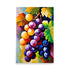 Painting of lush grapes with bright contrasting colors in a mosaic-like style.