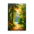 A sunlit pathway through a tropical landscape with warmly painted and broad brushstrokes.