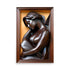 A metallic sculptural of a female figure, done in a polished bronze style.