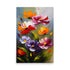 Painting of colorful flowers in full bloom, painted with thick expressive brush strokes.