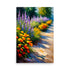 A beautiful flowery path with brightly painted orange and purple blooms.