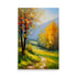 A path with vibrant yellow trees painted with a textured impressionist style.