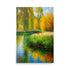 A peaceful riverside artwork with willow trees of colorful flowers on the water.