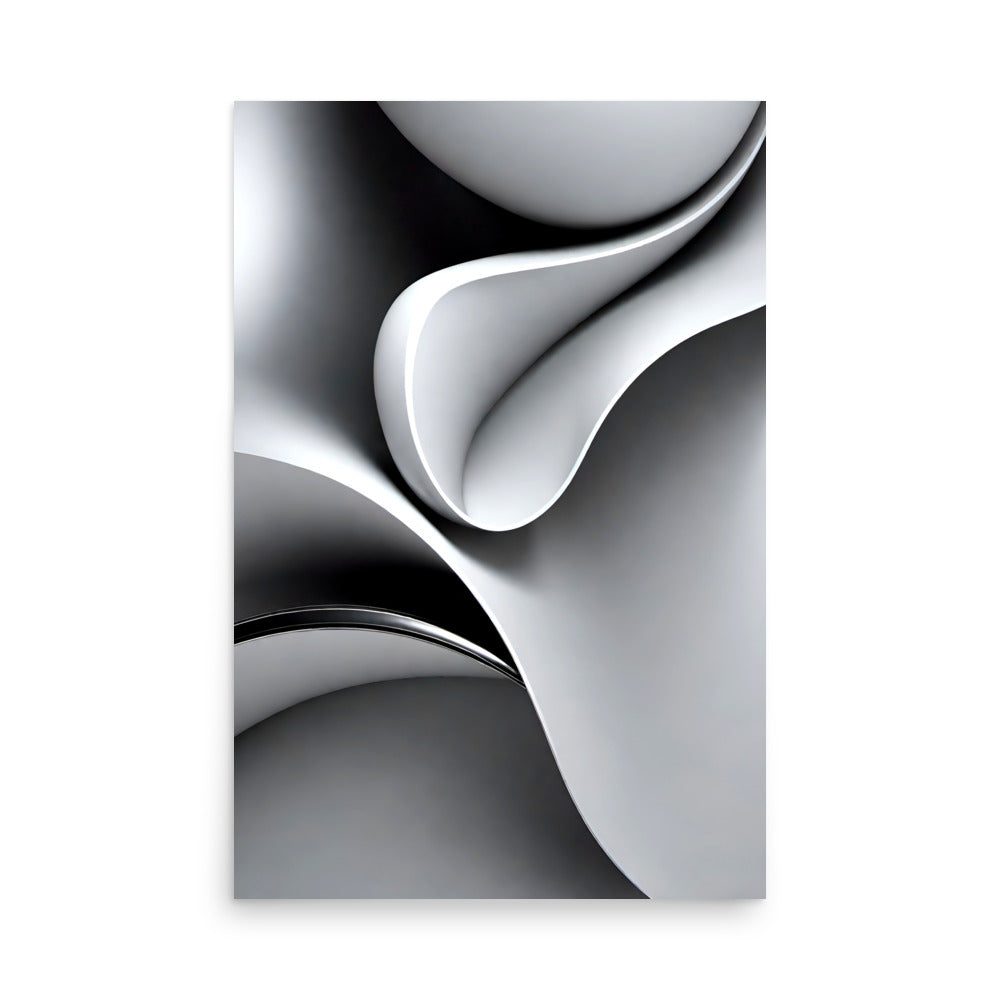 Abstract black and white curves that have a beautiful metallic sheen.