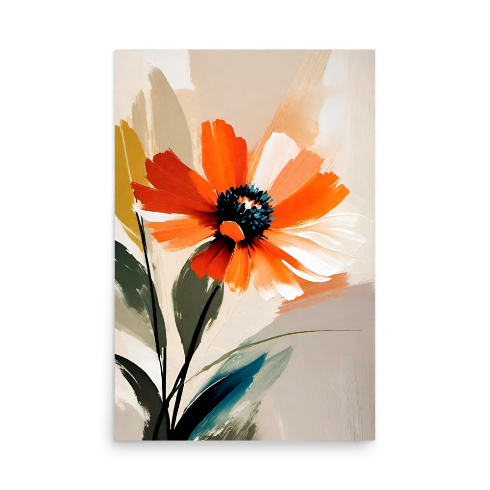 Modern floral art featuring an oversized flower, done with vivid orange petals.
