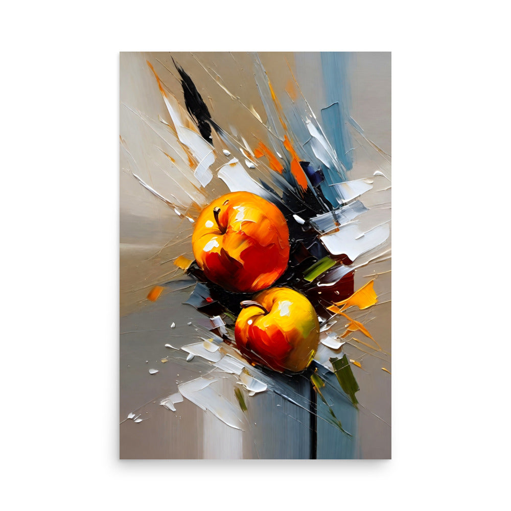 An incredible still life art with beautiful yellow and red apples.