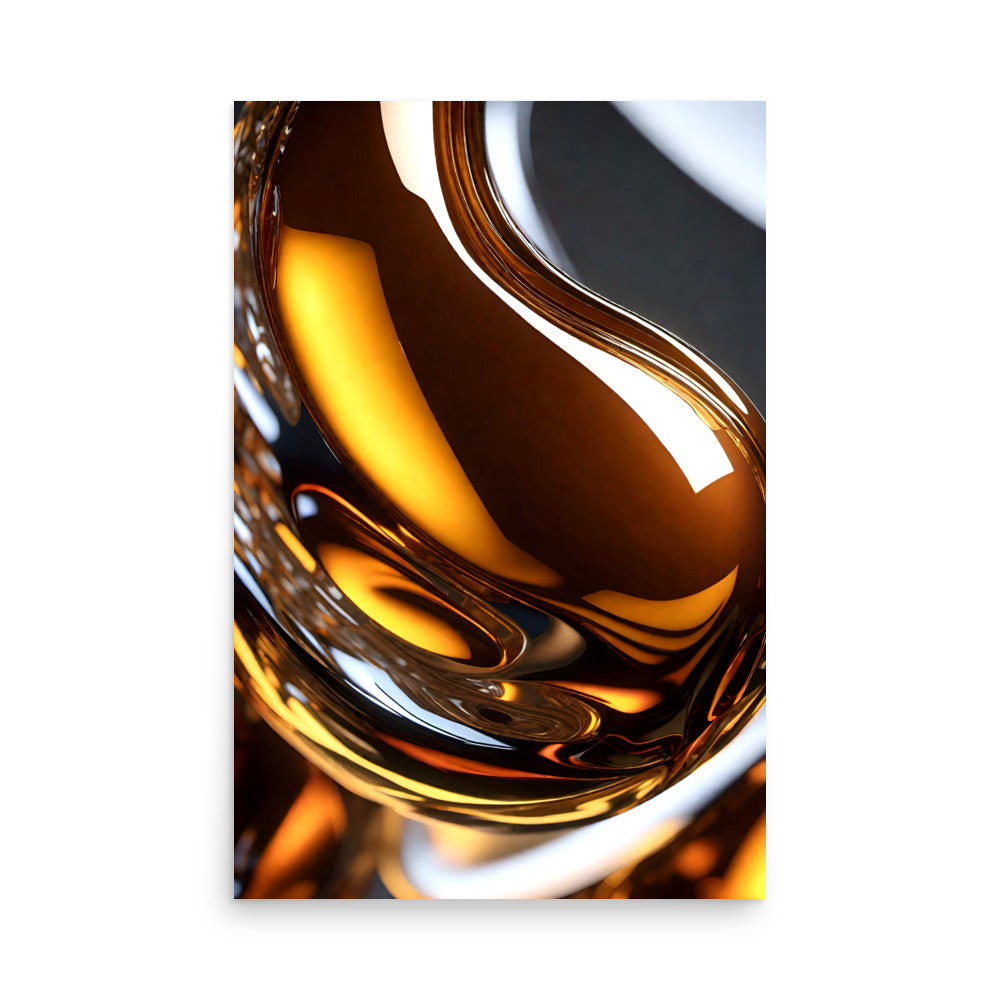 A reflective gold and glass like look with a beautiful swirled abstract form.
