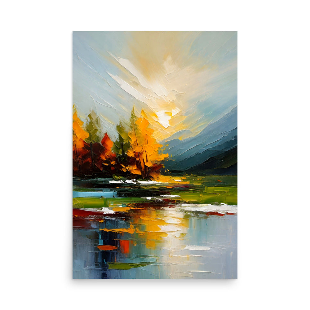 An Impressionistic sunset with colorful bold brushstrokes that are painting the sky.