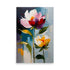 Three dimensional painting of tall elegant flowers in pink and white tones.