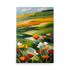 Painting of rolling hills with bright, bold strokes of color on orange poppies.